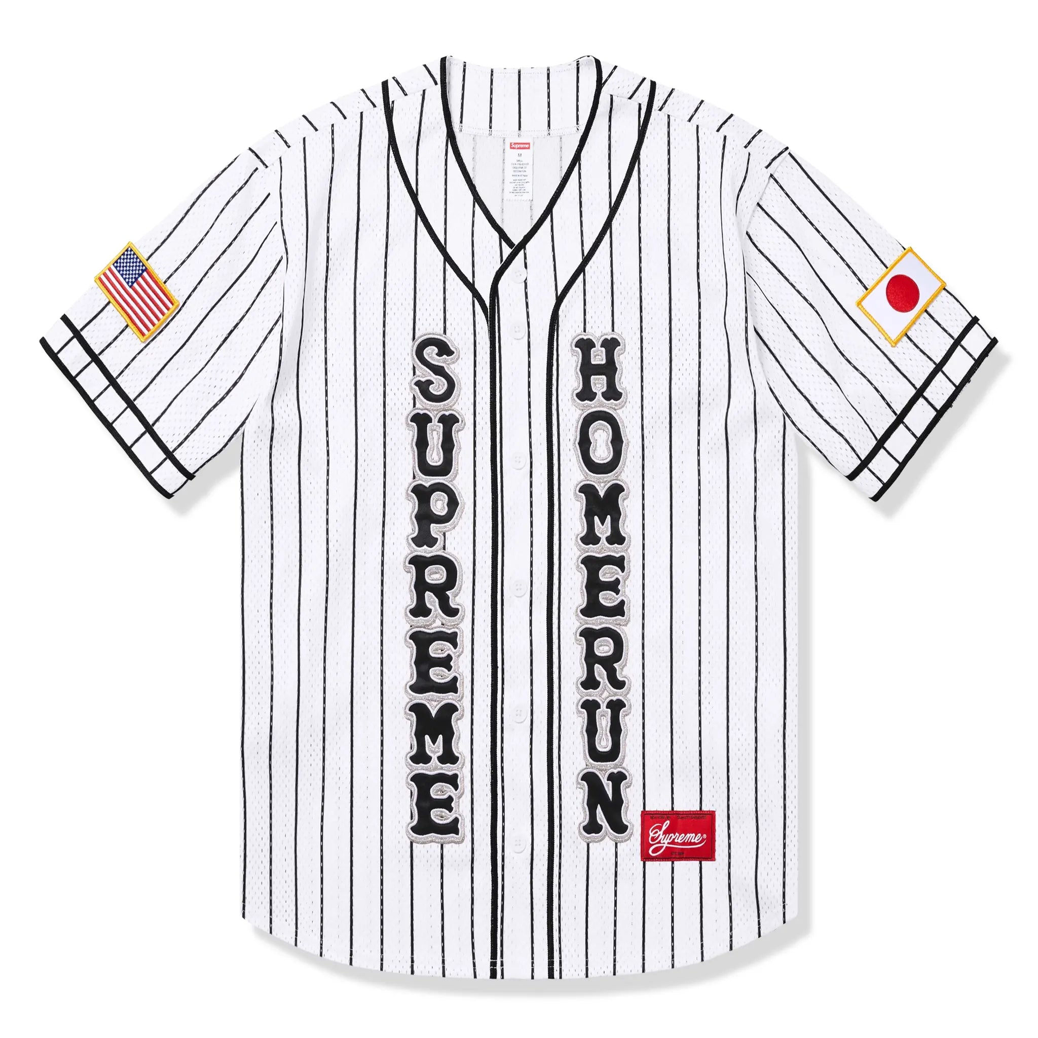 Front View of Supreme x Homerun White Stripe Baseball Jersey SS25KN70-STRIPE